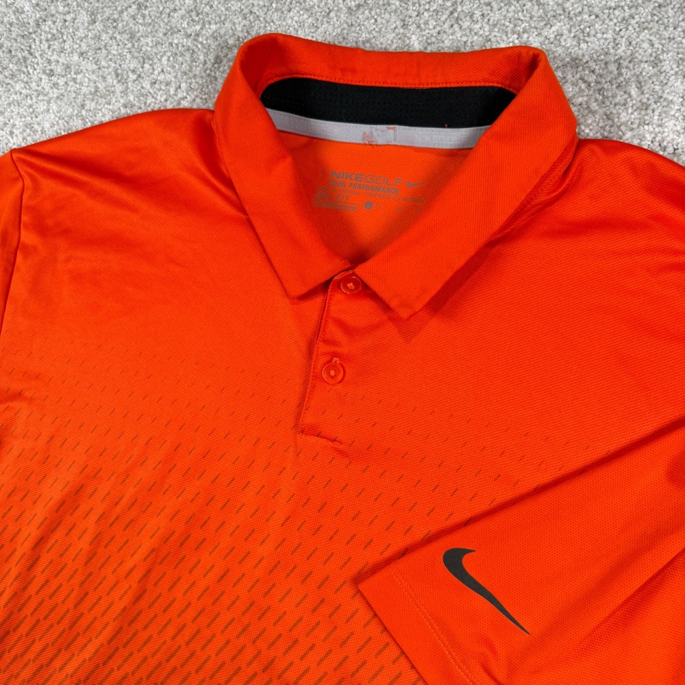 Nike Golf Polo Shirt Mens L Orange Dri-FIT Highland Logo Short Sleeve